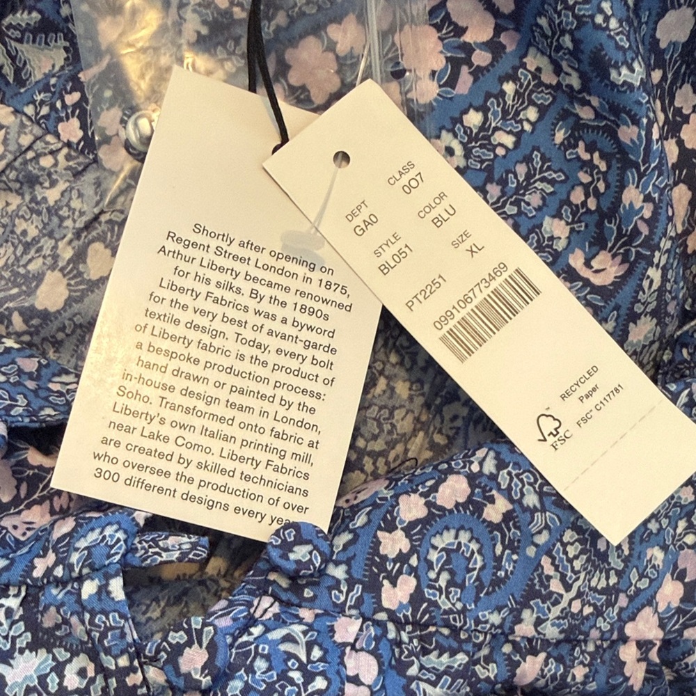 J. Crew Blue and White Paisley Blouse with liberty fabric - Picture 9 of 10